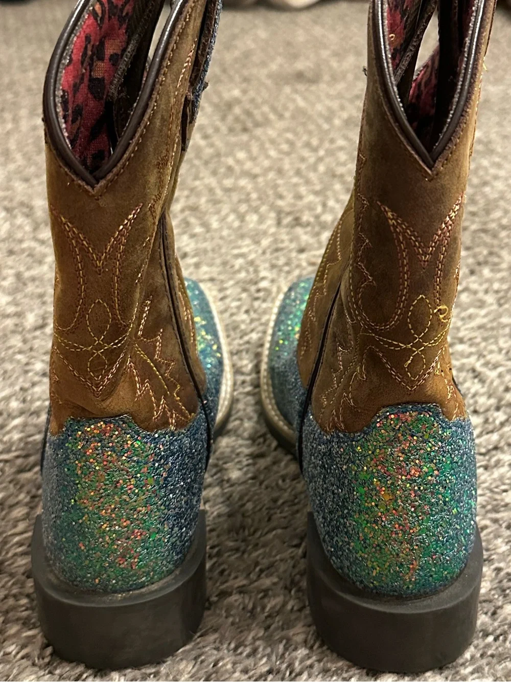 Stone Mountain Kids Glitter Western Boots - Brown & Multicolor